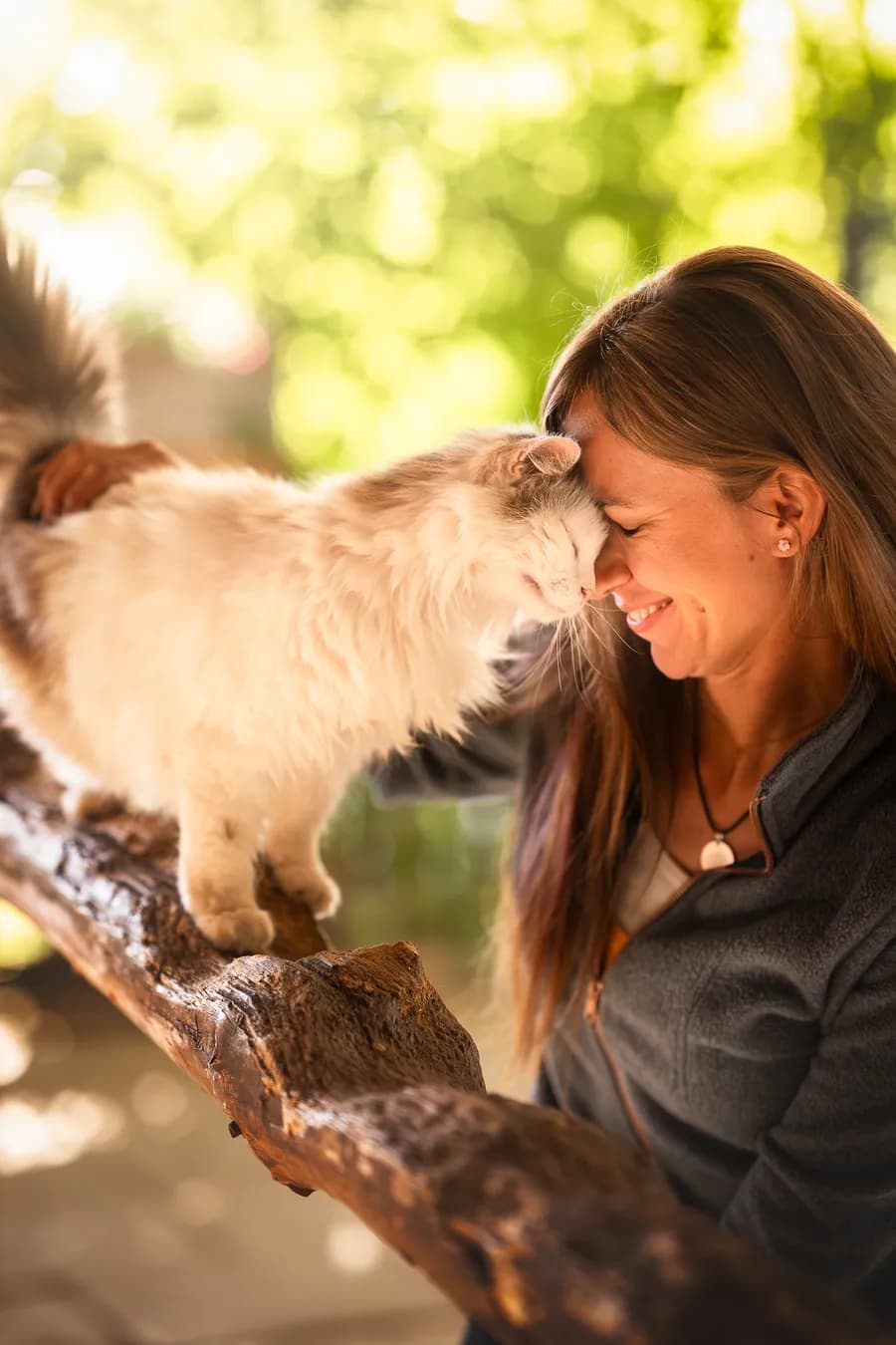 Katharina Nase an Nase mit einer flauschigen Katze